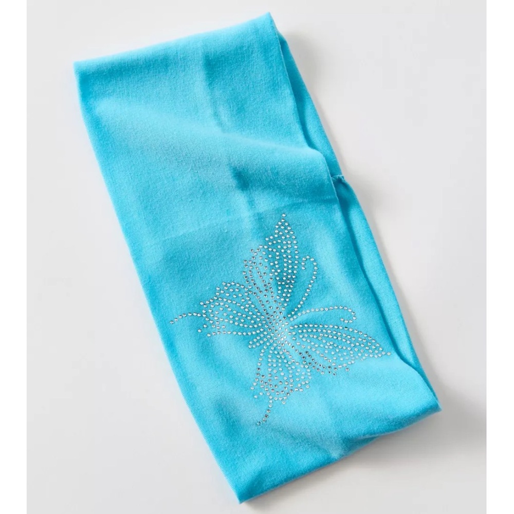 NWT Y2k Urban Outfitters Flutter Flora Rhinestone Wide Knit Headband blue